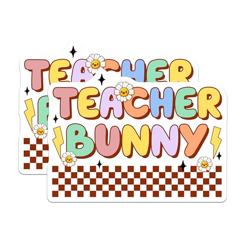 (2 Pack) Teacher Bunny Stickers - Cute Teacher - Bunny Teacher Decoration - 5" On Longest Side - Sticks to Smooth Flat Surfaces - Made in USA - BMCS8145