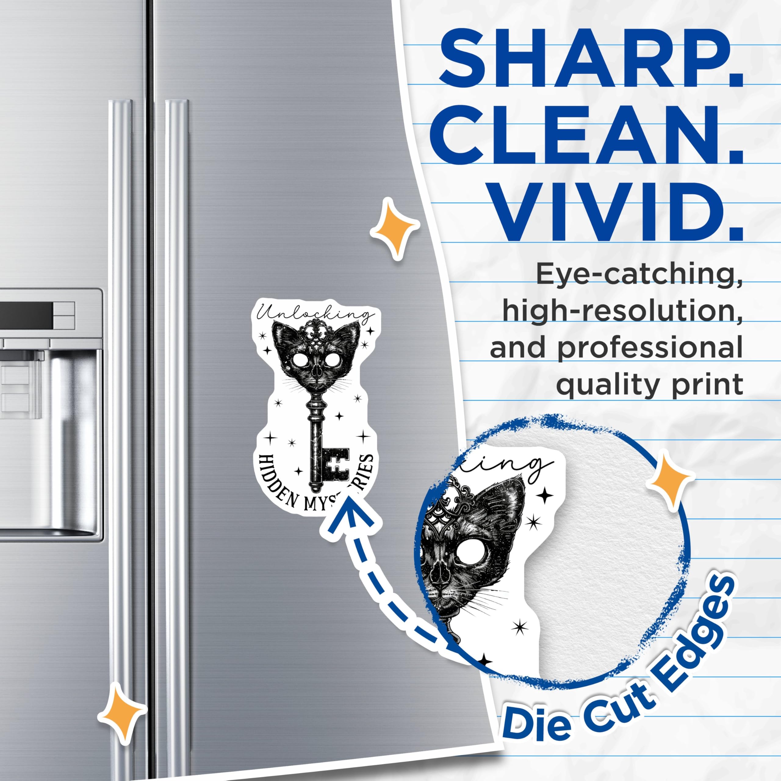 (2 Pack) Cat Key Magnets - Unlocking Mysteries Magnets - Gothic Decorative Art Magnets - 5" On Longest Side - for Cars, Refrigerators, Toolboxes, Lockers - Made in USA MAG3601