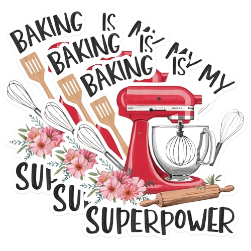 (3 Pack) Baking is My Superpower Decals - Baker Decals - Kitchen Mixer Decal - 3 Inches On Longest Side - Easy Peel & Apply - Made in USA - 3MCS1641