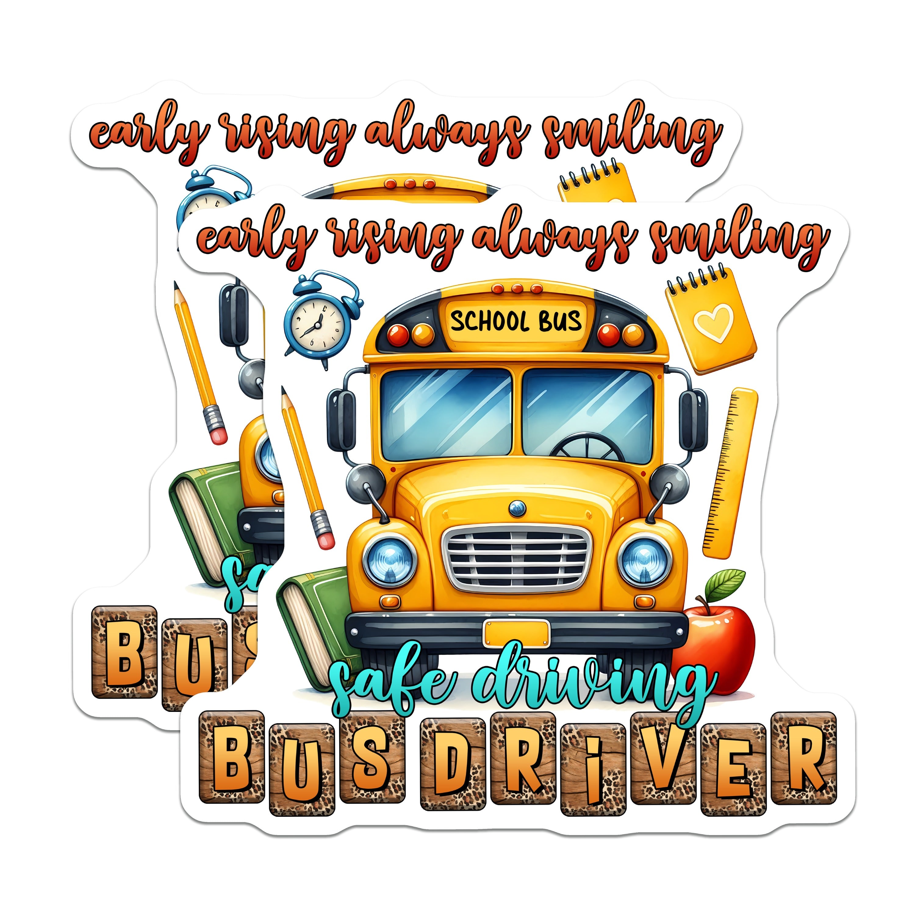 (2 Pack) School Bus Driver Magnets - Driver Appreciation Decor - Early Rising Always Smiling - 5 Inches On Longest Side - Thick Durable Magnet - Made in USA - MAG36326