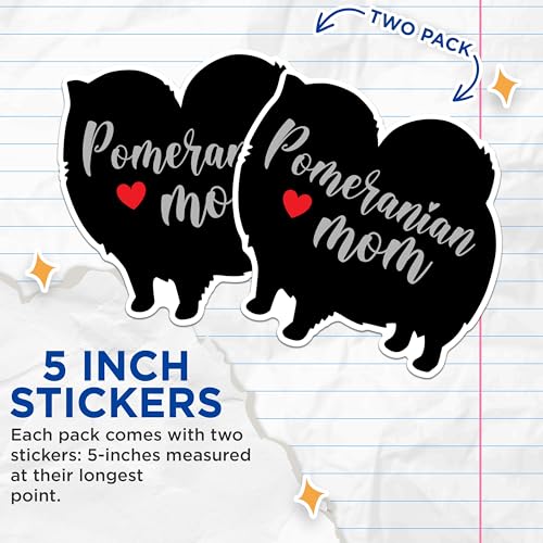 (2 Packs) Pomeranian Mom Stickers - Pomeranian Dog Breed Decals - 5 Inches On Longest Side - Premium Vinyl Decal - Sticks to Any Smooth Flat Surface - Made in USA - BMCS2512