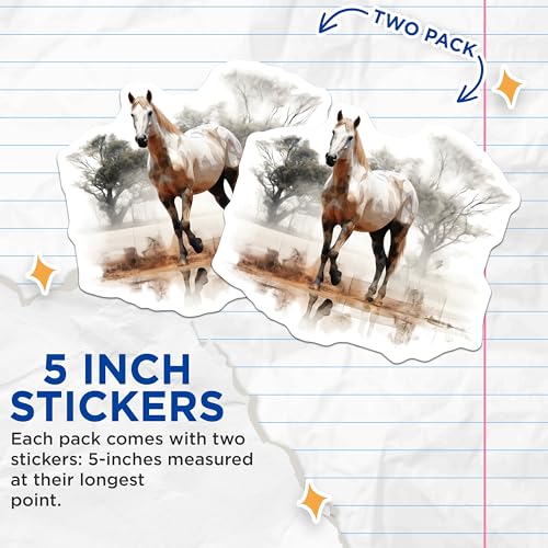 (2 Pack) Horse Art Stickers - Animal Decal - Wildlife Wall Sticker - 5" On Longest Side - Sticks to Smooth Flat Surfaces - Made in USA - BMCS3800