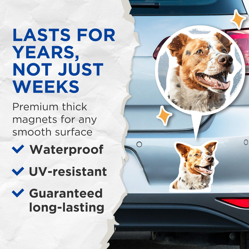 (2 Pack) Happy Spotted Dog Portrait Magnets - Joyful Canine Companion Display - Vibrant Animal Lover Refrigerator Art - 5 Inches On Longest Side - Thick Durable Magnet - Made in USA - MAG24485