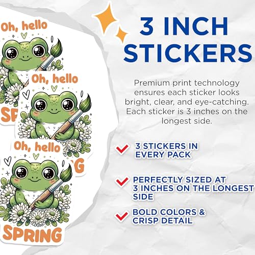 (3 Pack) Frog Spring Decals - Cute Animal Sticker - Laptop Decal - Planner Decals - 3 Inches On Longest Side - Easy Peel & Apply - Made in USA - 3MCS6774