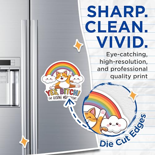 (2 Pack) Yes Bitch Magnets - Cute Cat Magnets - Rainbow Cloud Magnets - 5" On Longest Side - for Cars, Refrigerators, Toolboxes, Lockers - Made in USA BMCS3307