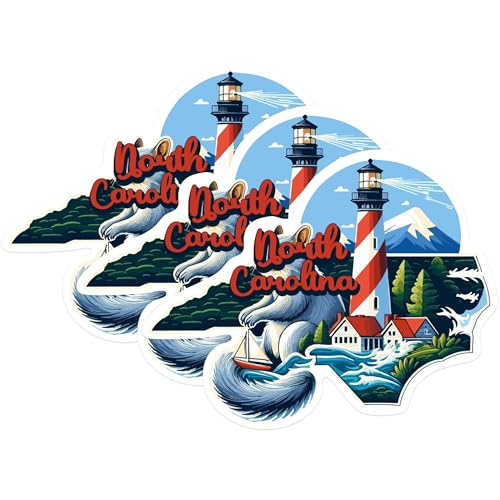 (3 Pack) North Carolina Decals - Lighthouse Decal - State Pride Stickers - 3 Inches On Longest Side - Easy Peel & Apply - Made in USA - 3MCS0155