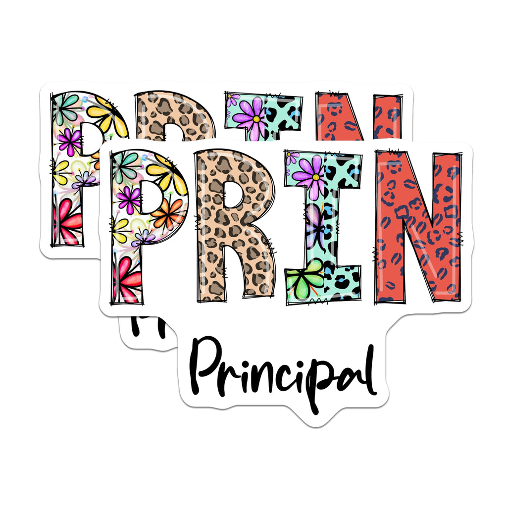 (2 Pack) Principal Stickers - Floral Leopard Print - School Staff Appreciation- 5" On Longest Side - Sticks to Smooth Flat Surfaces - Made in USA - BMCS16063