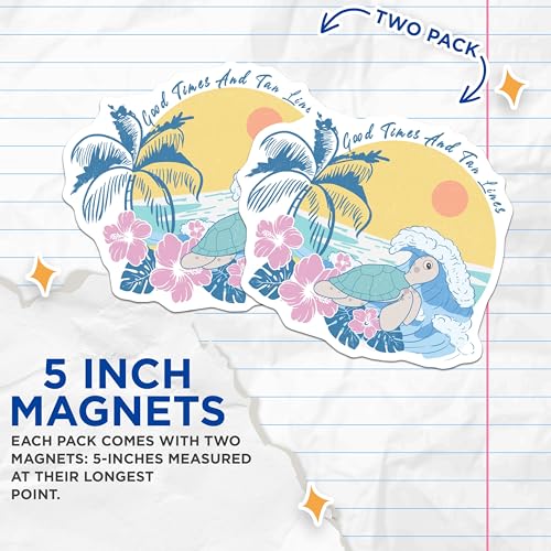 (2 Pack) Turtle Beach Theme Magnets - Tropical Ocean Decor - Sea Life Art Magnets - 5" On Longest Side - for Cars, Fridges, Toolboxes - Made in USA - MAG7169