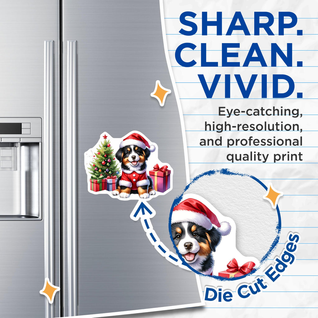 (2 Pack) Christmas Puppy Magnets - Bernese Mountain Dog Holiday Decor - Dog Lover Refrigerator Magnets - 5 Inches On Longest Side - Thick Durable Magnet - Made in USA - MAG25307