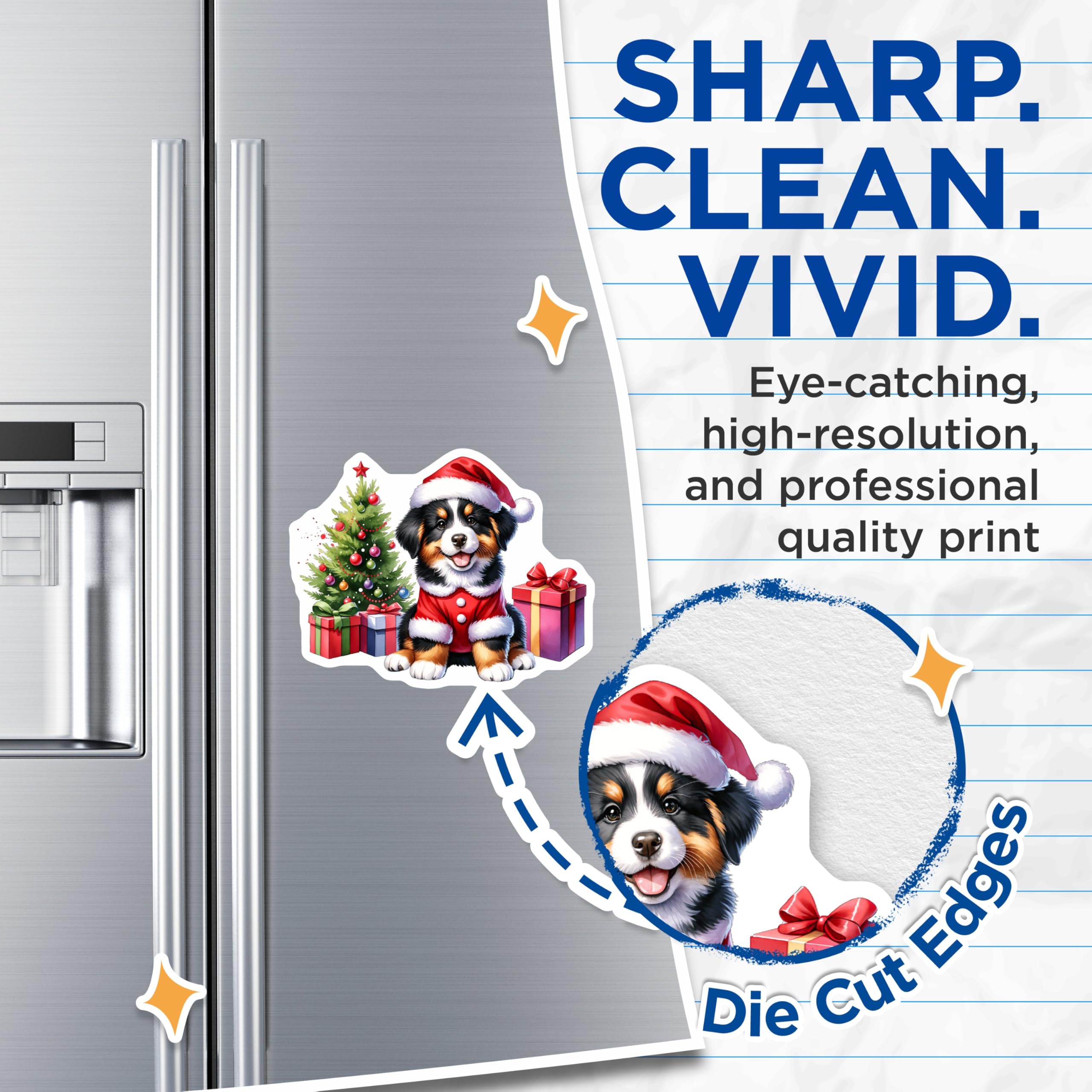 (2 Pack) Christmas Puppy Magnets - Bernese Mountain Dog Holiday Decor - Dog Lover Refrigerator Magnets - 5 Inches On Longest Side - Thick Durable Magnet - Made in USA - MAG25307