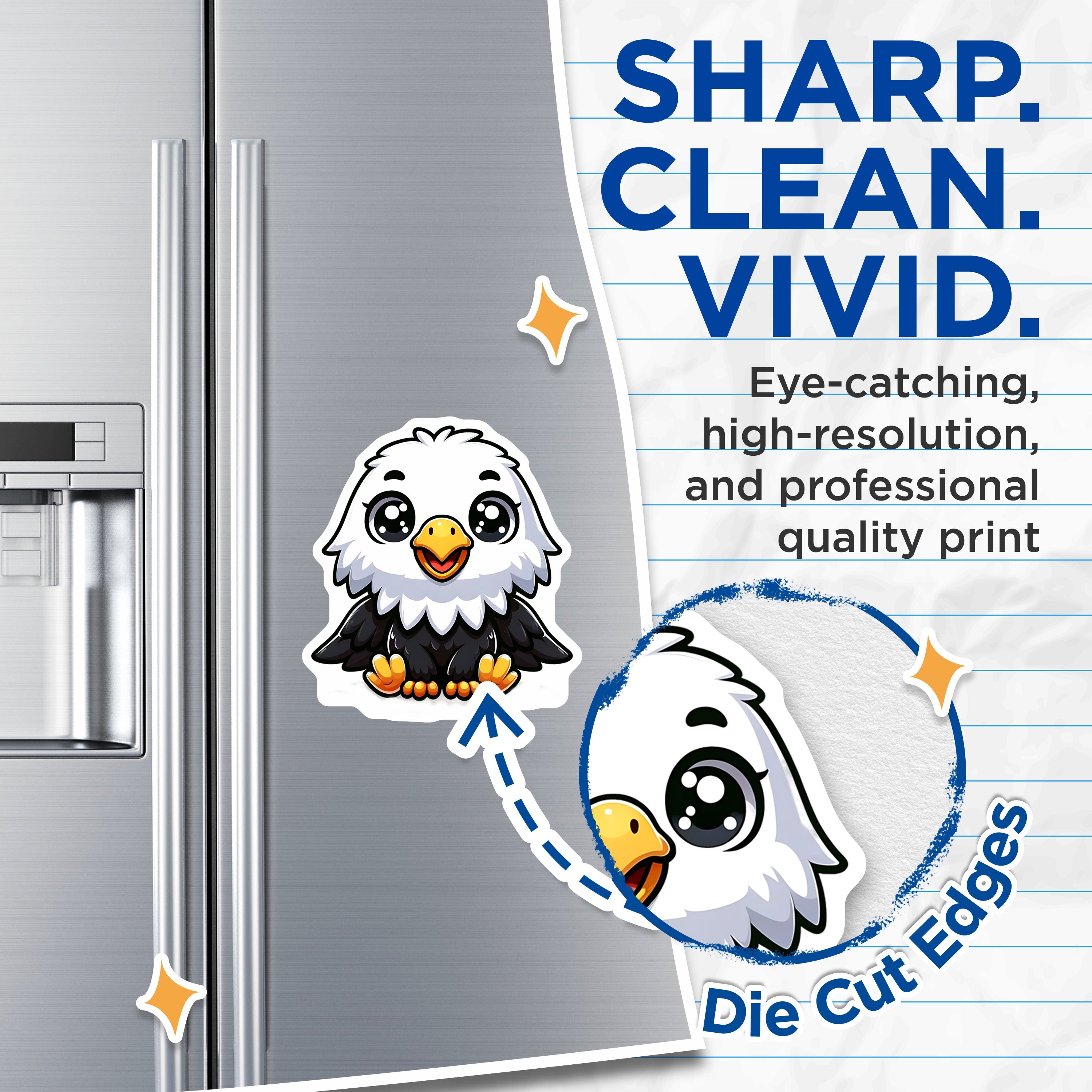 (2 Pack) Cute Baby Eagle Magnets - Kawaii Animal Design - Refrigerator Locker Accent - 5 Inches On Longest Side - Thick Durable Magnet - Made in USA - MAG37665