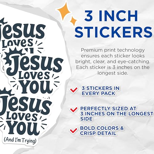(3 Pack) Jesus Loves You Decals - Christian Laptop Stickers - Religious Affirmation Decals- 3 Inches On Longest Side - Easy Peel & Apply - Made in USA - 3MCS5520