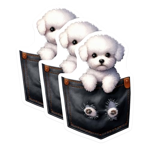 (3 Pack) Bichon Frise Decals - Dog Breed Sticker - Pocket Pet Car Laptop Decals - 3 Inches On Longest Side - Easy Peel & Apply - Made in USA - 3MCS2653