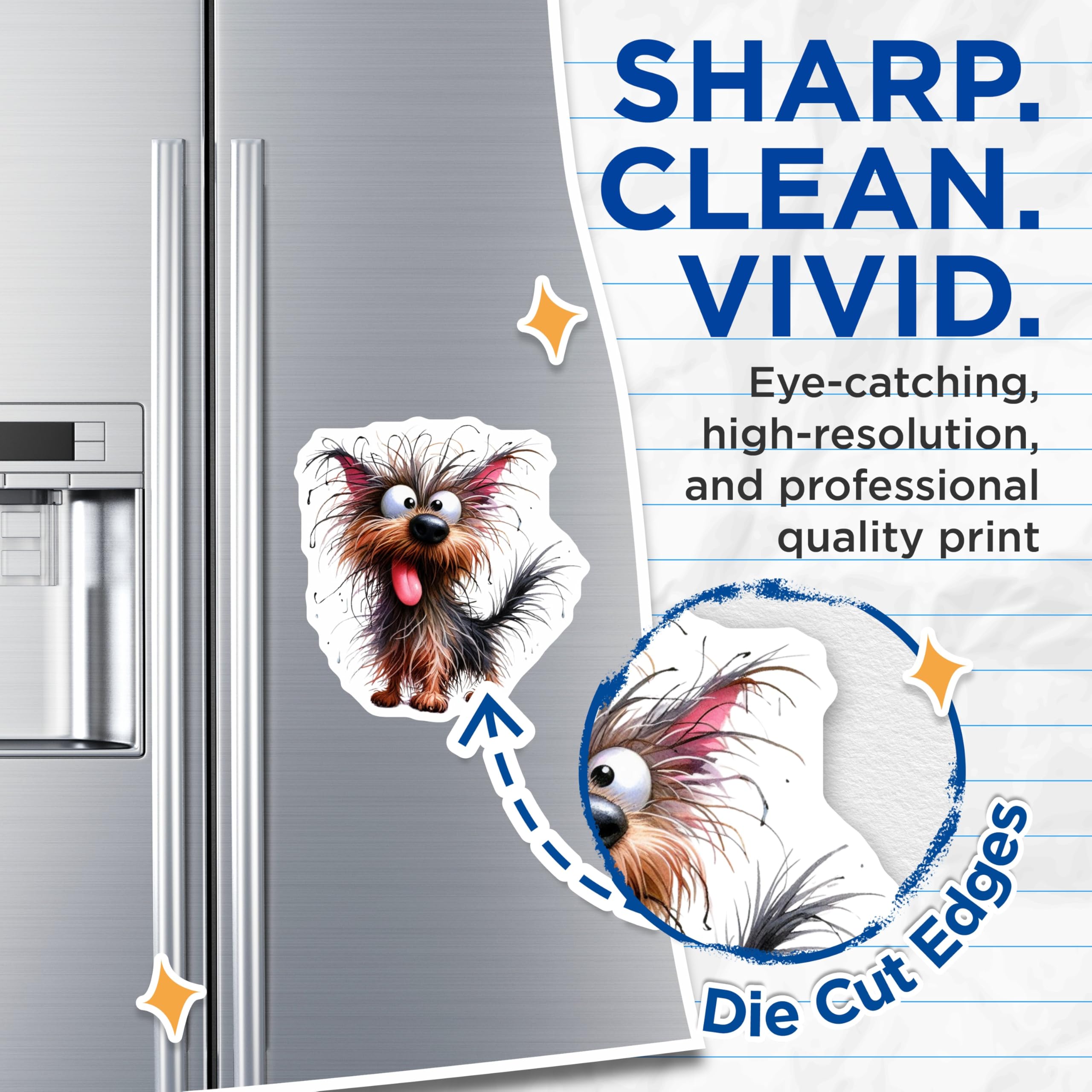 (2 Pack) Funny Dog Magnets - Scruffy Puppy Cartoon - Pet Lover Decor Kitchen - 5 Inches On Longest Side - Thick Durable Magnet - Made in USA - MAG25132