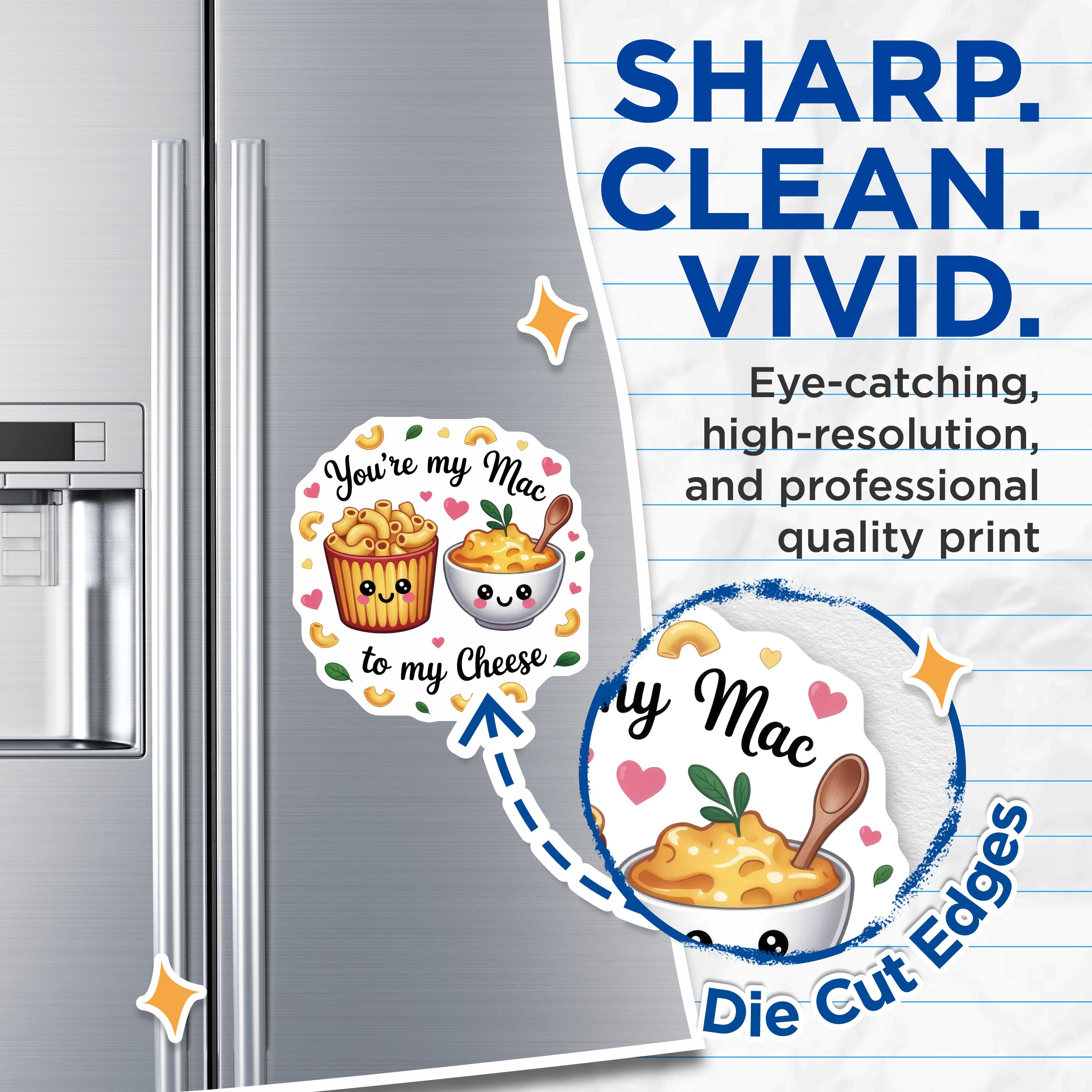 (2 Pack) Mac and Cheese Magnets - Cute Couple Foodie Decor - Romantic Pun - Valentine's Day Kitchen - 5 Inches On Longest Side - Thick Durable Magnet - Made in USA - MAG36527