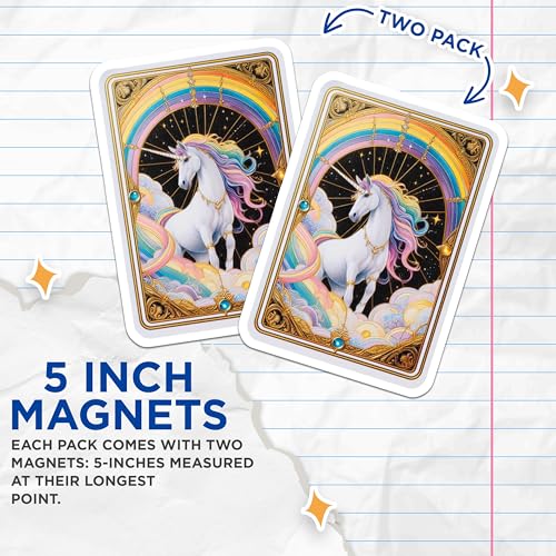 (2 Pack) Rainbow Unicorn Decor Magnet - Cute Magical Artwork - 5" On Longest Side - Sticks to Smooth Flat Surfaces - Made in USA - MAG10131