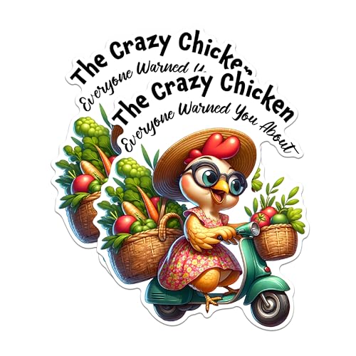 (2 Pack) Crazy Chicken Sticker - Funny Chicken Sticker - Farmer Market Theme Sticker - 5" On Longest Side - Sticks to Any Smooth Flat Surface - Made in USA - BMCS2922