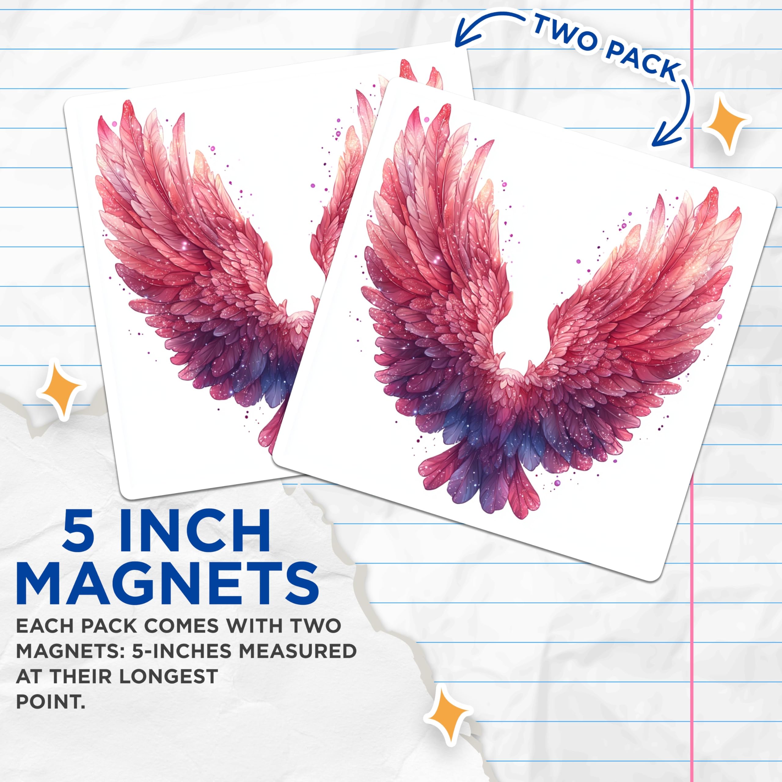 (2 Pack) Pink Purple Angel Wings Magnets - Ethereal Fantasy Decor - Fairycore Aesthetic Home Accent - 5 Inches On Longest Side - Thick Durable Magnet - Made in USA - MAG28139