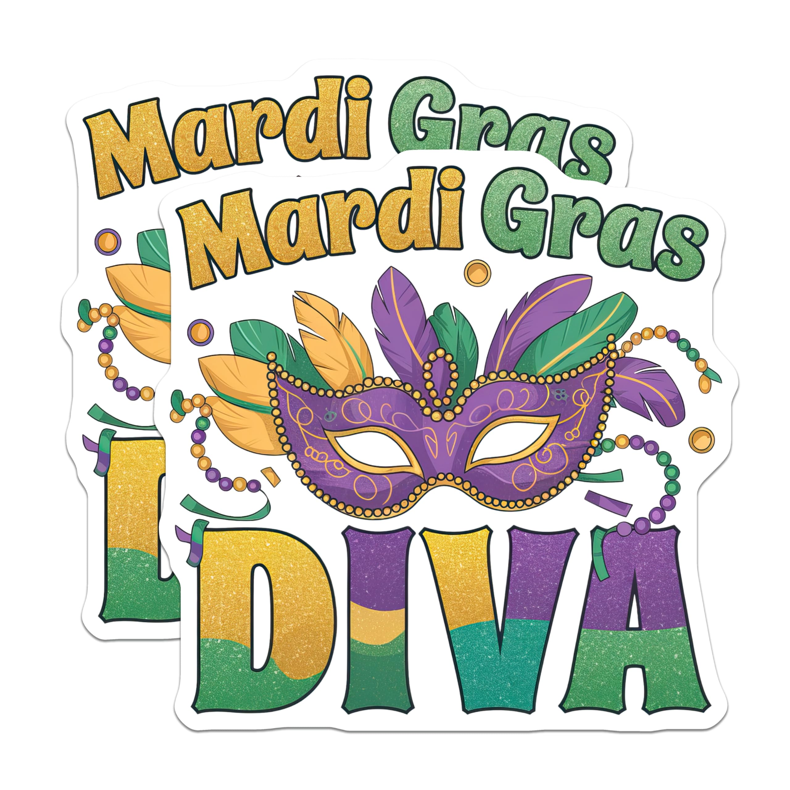 (2 Pack) Mardi Gras Diva Magnets - Carnival Mask - New Orleans Party Favor - 5" On Longest Side - Premium Magnet - for Cars, Refrigerators, Toolboxes, Lockers - Made in USA - MAG16224