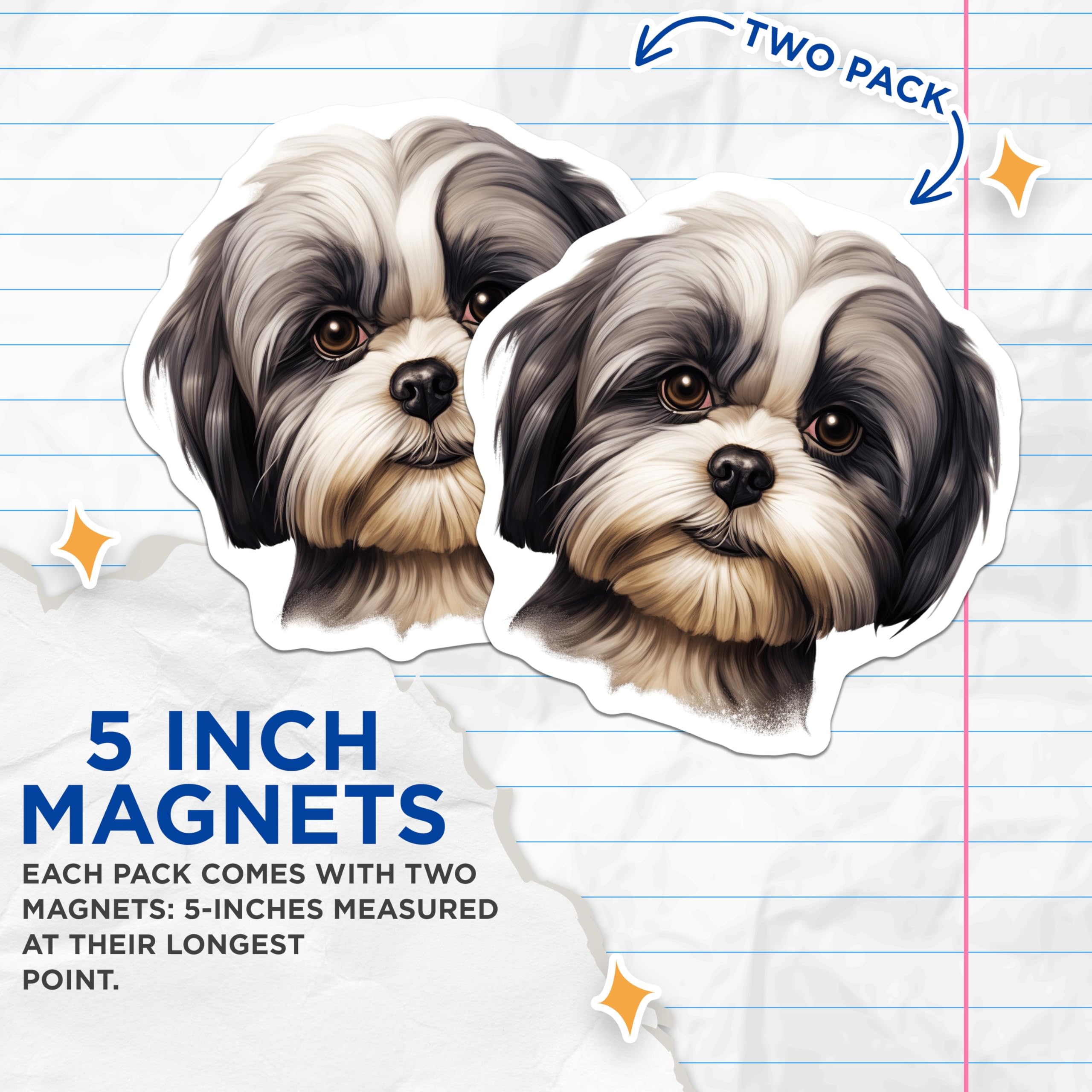 (2 Pack) Shih Tzu Magnets - Cute Pet Dog Lover - Refrigerator Accessories for Dog Mom Dad Owner - Animal Art - 5 Inches On Longest Side - Thick Durable Magnet - Made in USA - MAG30471