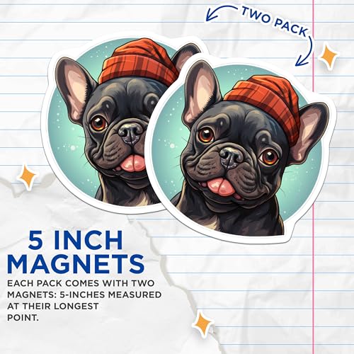 (2 Pack) French Bulldog Magnets - Frenchie Car Magnet - Cute Dog Magnet for Fridge and Locker - 5" On Longest Side - for Cars, Fridges, Toolboxes - Made in USA - MAG3937