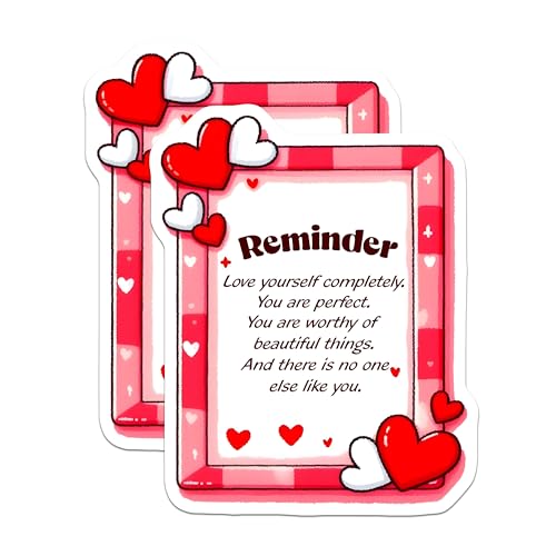 (2 Pack) Reminder Love Yourself Stickers - Positive Affirmation - Inspirational Heart - 5" On Longest Side - Sticks to Smooth Flat Surfaces - Made in USA - BMCS8331