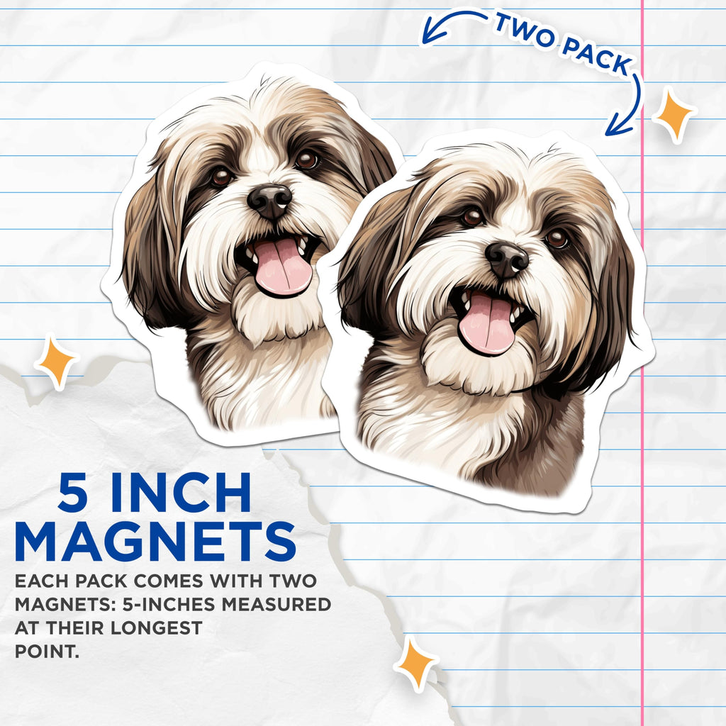 (2 Pack) Shih Tzu Dog Magnets - Happy Puppy Pet Lover Decor - Animal Fridge Accessories - 5 Inches On Longest Side - Thick Durable Magnet - Made in USA - MAG25620