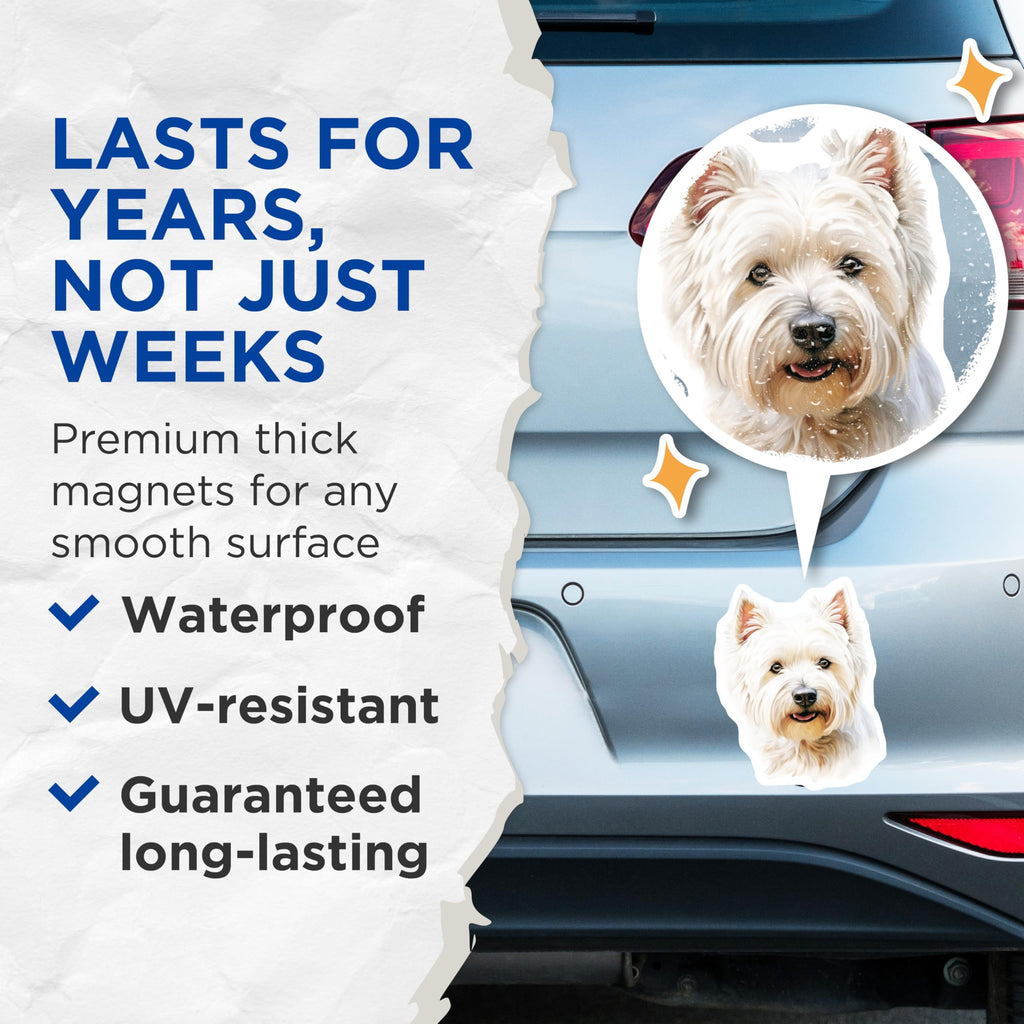 (2 Pack) Westie Dog Magnets - West Highland White Terrier Decor - Cute Pet Lover Appliance Accent - 5 Inches On Longest Side - Thick Durable Magnet - Made in USA - MAG30743