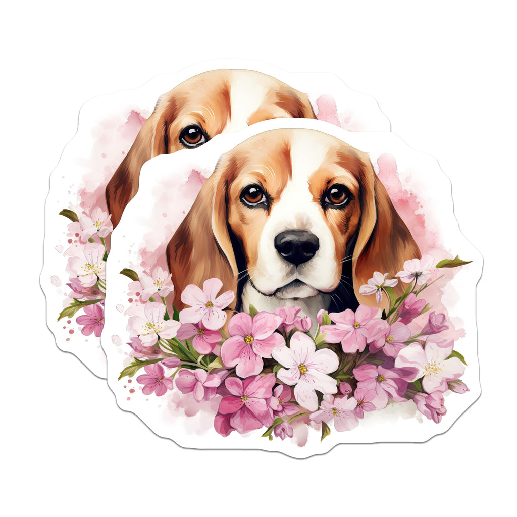 (2 Pack) Beagle Dog Magnets - Cute Watercolor Pet Lover Decor - Spring Blossom Fridge Magnets - 5 Inches On Longest Side - Thick Durable Magnet - Made in USA - MAG26678