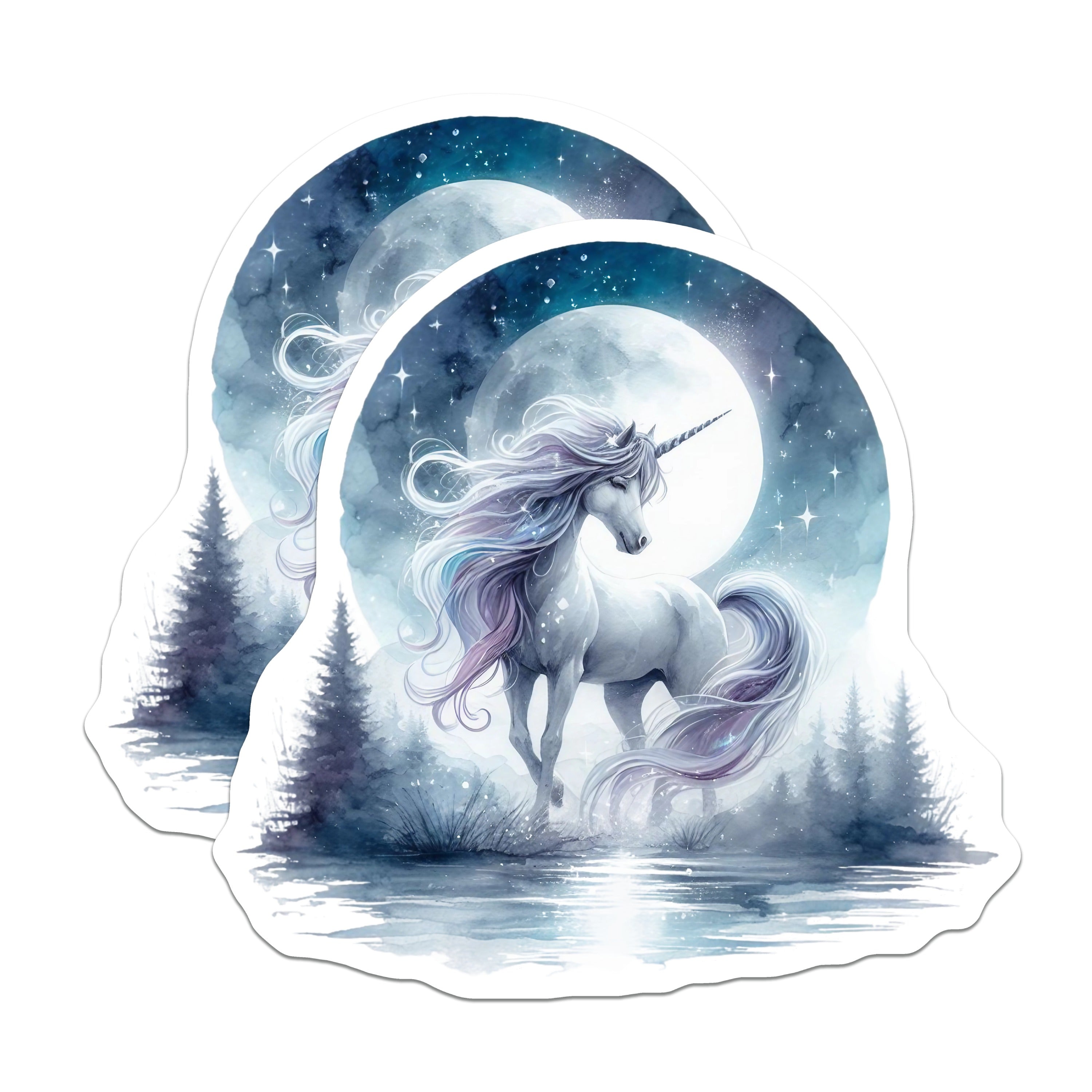 (2 Pack) Unicorn Moon Magnets - Watercolor Fantasy Art - Mystical Creature Fridge Magnets - 5 Inches On Longest Side - Thick Durable Magnet - Made in USA - MAG39733
