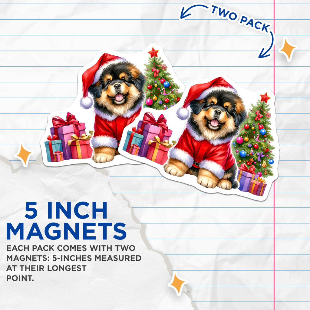 (2 Pack) Christmas Puppy Magnets - Santa Dog Decor - Holiday Kitchen Accents for Pet Lovers - 5 Inches On Longest Side - Thick Durable Magnet - Made in USA - MAG30294