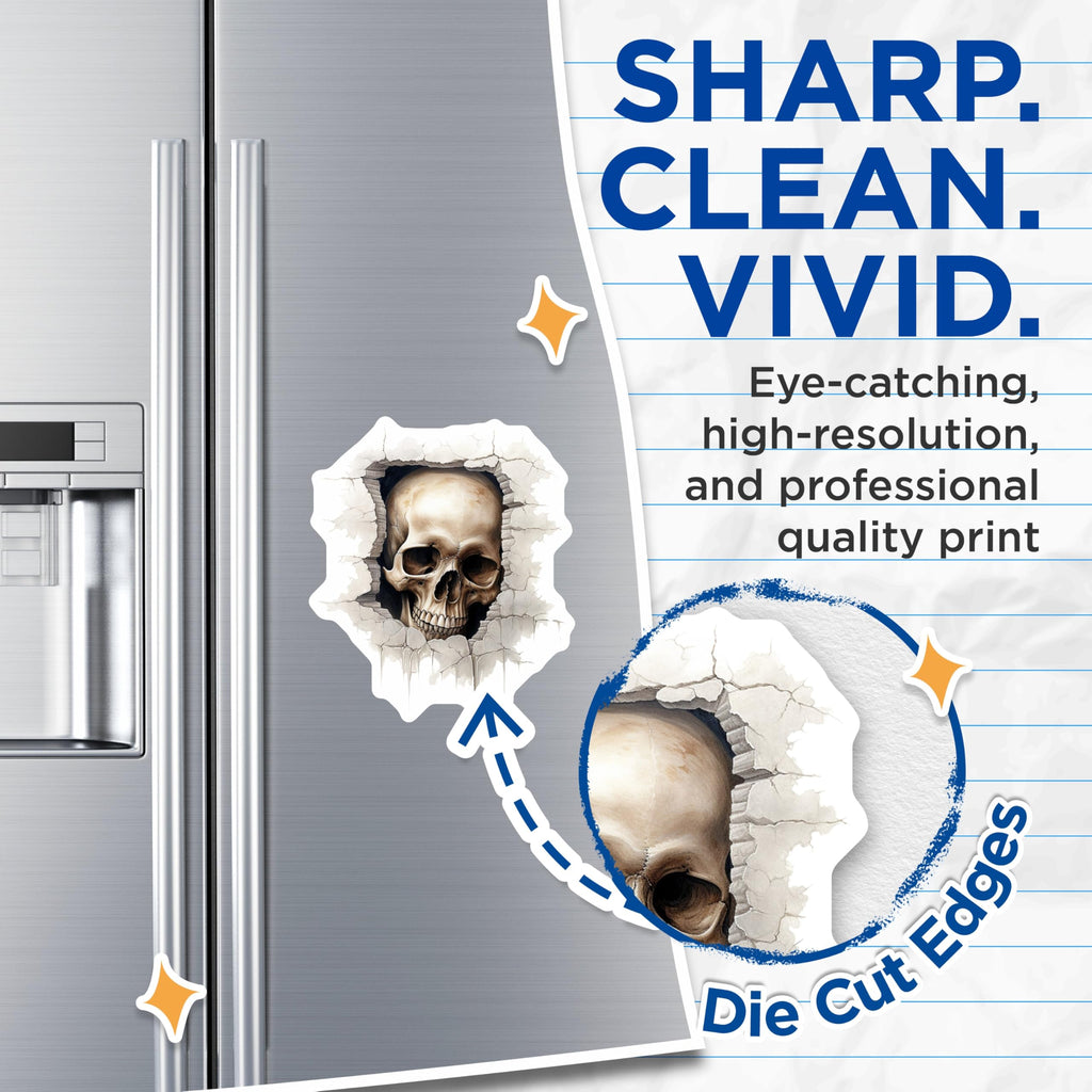 (2 Pack) Human Skull Magnets - Cracked Wall Art - Gothic Decor - Dark Academia Aesthetic Accessories - 5 Inches On Longest Side - Thick Durable Magnet - Made in USA - MAG22028