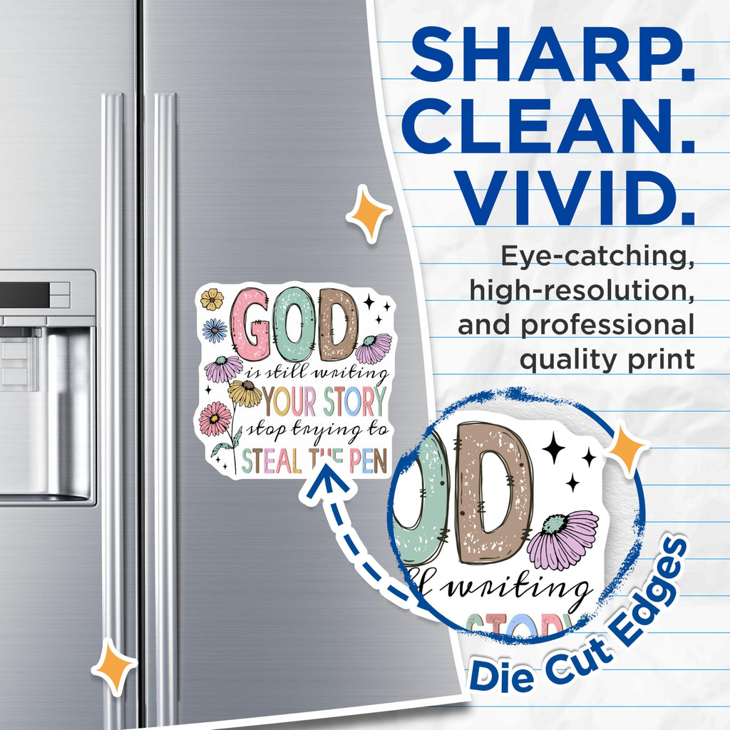 (2 Pack) God is Writing Story Magnets - Inspirational Christian Faith Reminder Decor - Refrigerator Locker Accessories - 5 Inches On Longest Side - Thick Durable Magnet - Made in USA - MAG25231