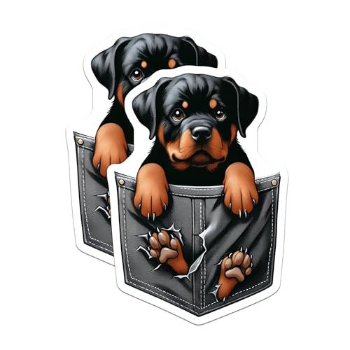(2 Pack) Rottweiler Puppy Stickers - Cute Dog Stickers - Fun Pet Lover Decals - Adorable Dog Art - 5" On Longest Side - Sticks to Smooth Flat Surfaces - Made in USA - BMCS4379