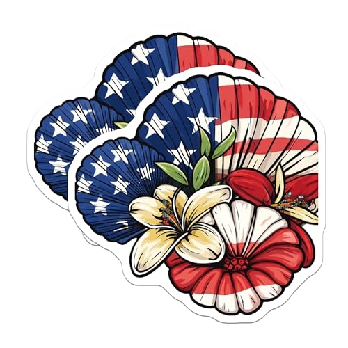 (2 Pack) Patriotic Flowers Stickers - USA Flag Decal - 5" On Longest Side - Sticks to Smooth Flat Surfaces - Made in USA - BMCS8973 - BMCS8973