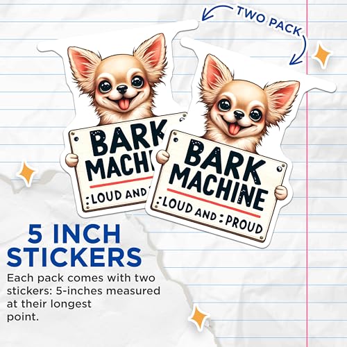 (2 Pack) Bark Machine Stickers - Funny Dog Stickers - Pet Lover Sticker Pack - Cute Puppy Decal - Dog Owner Gifts - 5" On Longest Side - Sticks to Smooth Flat Surfaces - Made in USA - BMCS3733