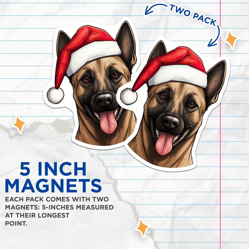 (2 Pack) Christmas Dog Magnets - Santa Hat Dog - Holiday Pet Decor - 5 Inches On Longest Side - Thick Durable Magnet - Made in USA - MAG29732