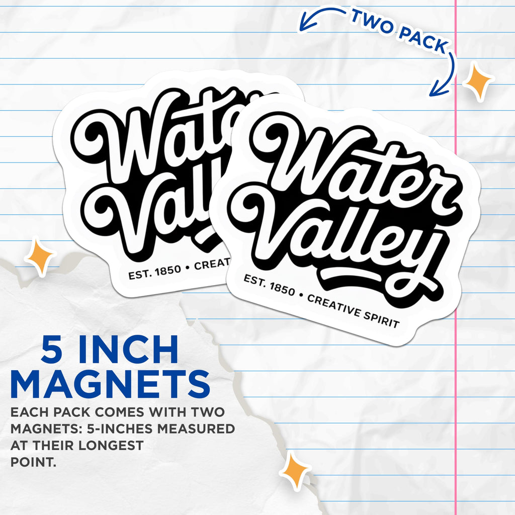 (2 Pack) Water Valley Creative Spirit Magnets - Vintage Script Lettering - Established 1850 Design - 5 Inches On Longest Side - Thick Durable Magnet - Made in USA - MAG19110