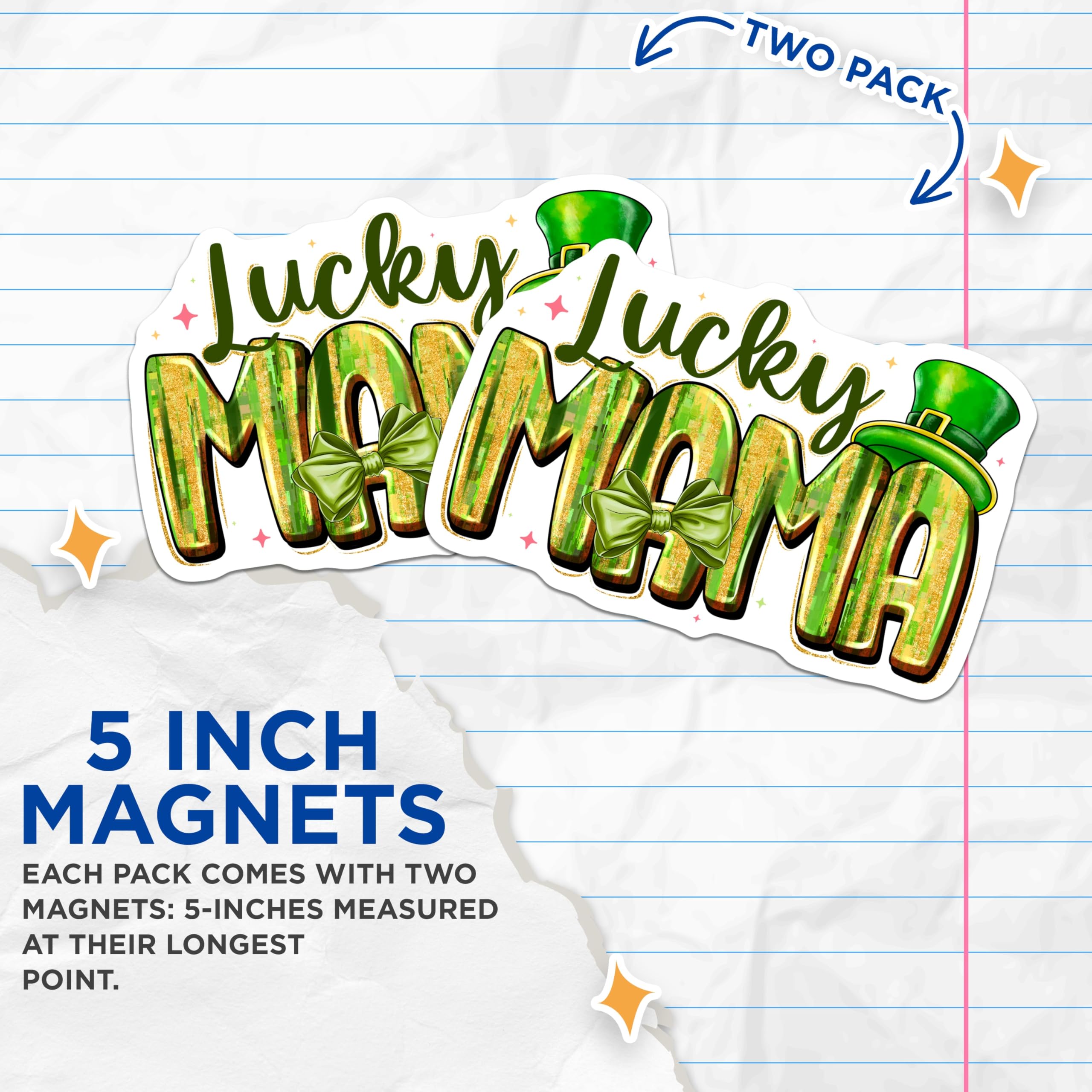 (2 Pack) Lucky Mama Magnets - St Patricks Day - Irish Mom Decor - 5 Inches On Longest Side - Thick Durable Magnet - Made in USA - MAG26524