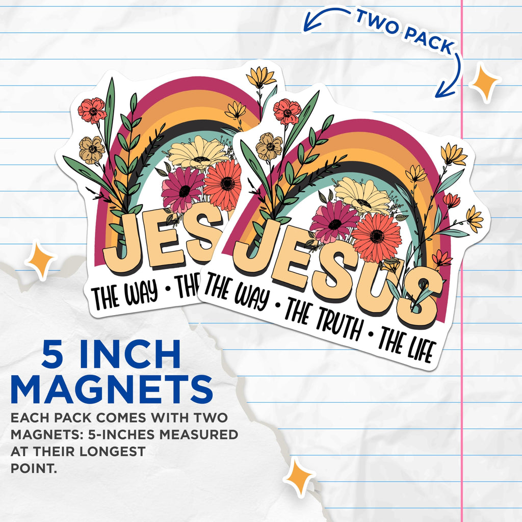 (2 Pack) Jesus Rainbow Magnets - Christian Faith Decor - Religious Inspired Magnets - 5" On Longest Side - Premium Magnet - for Cars, Refrigerators, Toolboxes, Lockers - Made in USA - MAG14411