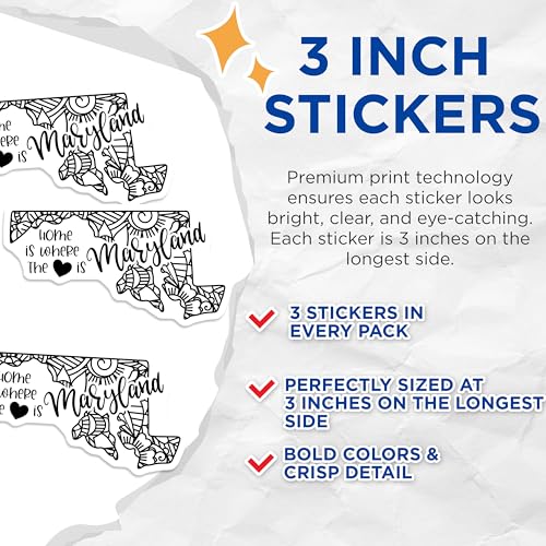 (3 Pack) Maryland Decals - Home State Decal - Laptop Decals - 3 Inches On Longest Side - Easy Peel & Apply - Made in USA - 3MCS7831