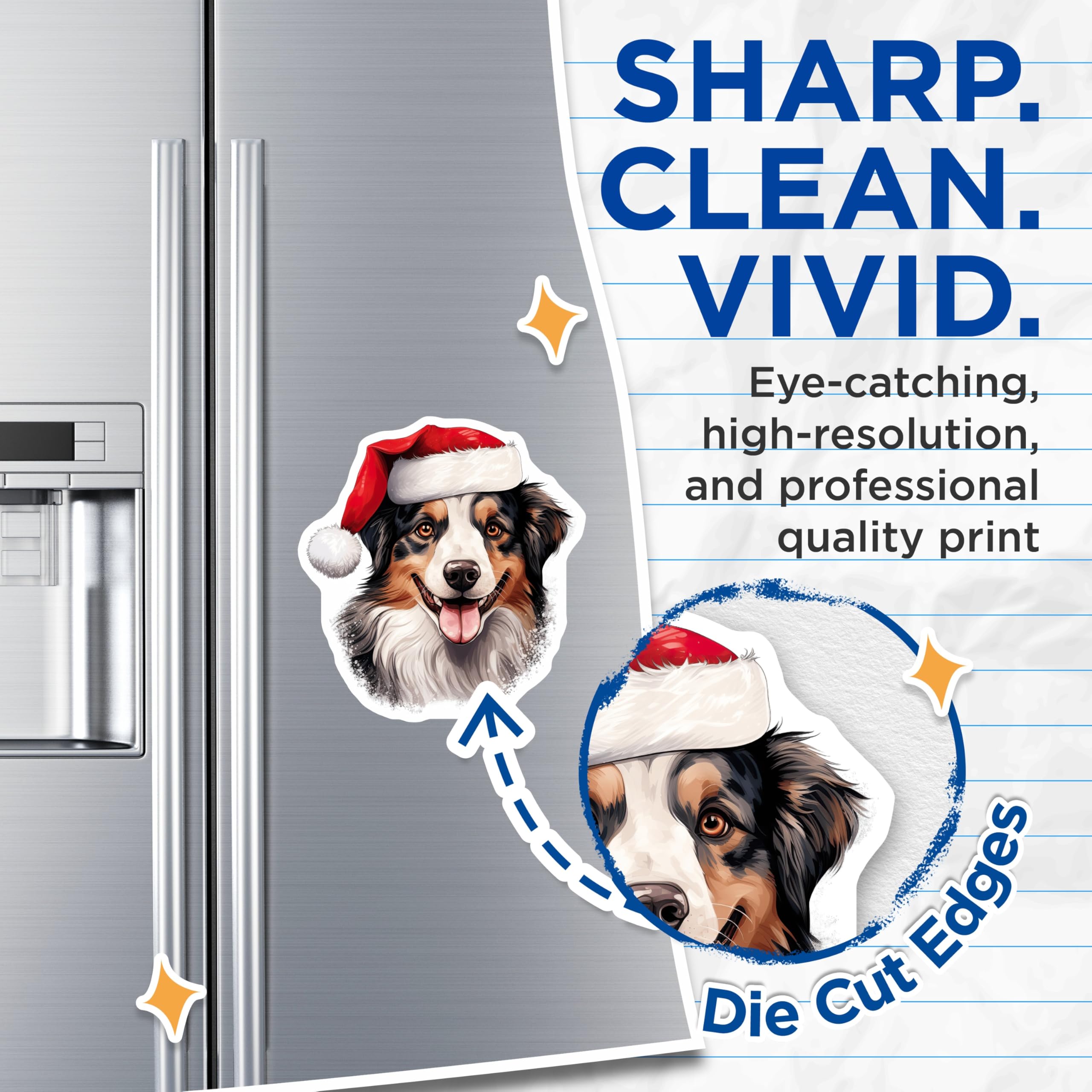 (2 Pack) Christmas Dog Magnets - Santa Hat Australian Shepherd Decor - Holiday Pet Lover Present for Fridge - 5 Inches On Longest Side - Thick Durable Magnet - Made in USA - MAG27263