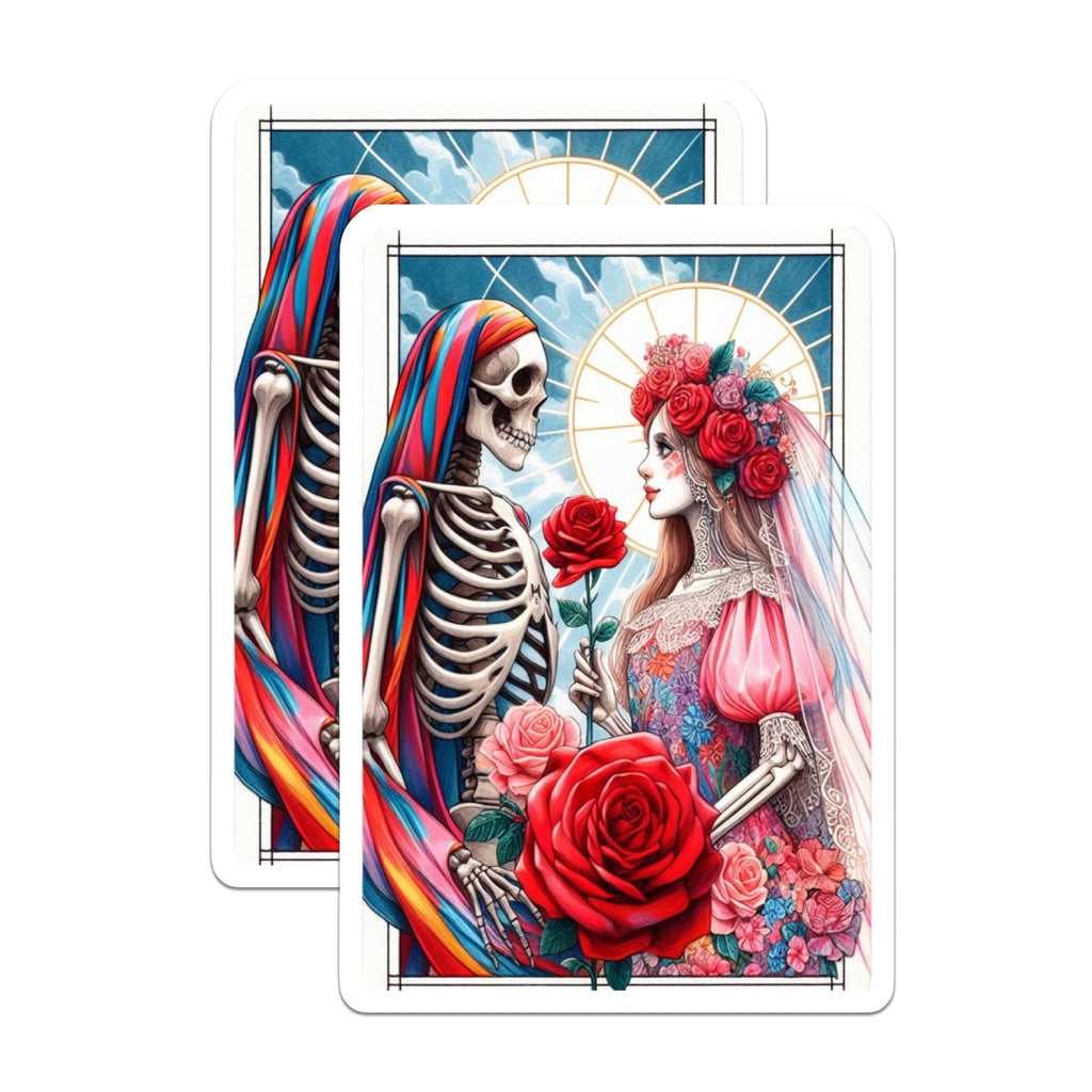 (2 Pack) Dia de Los Muertos Magnets - Vibrant Skeleton Woman Couple - Romantic Eternal Rose Art Fridge Locker Decorative - 5 Inches On Longest Side - Thick Durable Magnet - Made in USA - MAG22041