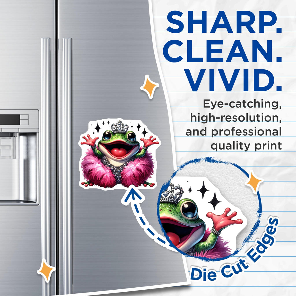 (2 Pack) Diva Frog Magnets - Glamorous Queen Amphibian Decor - Sparkly Crowned Toad - Whimsical Refrigerator Locker Art - 5 Inches On Longest Side - Thick Durable Magnet - Made in USA - MAG21857