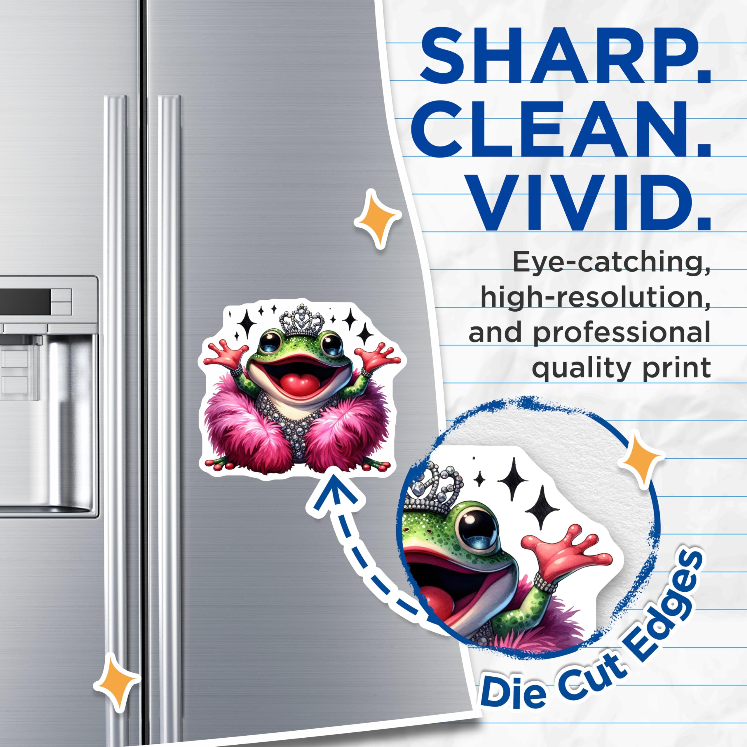 (2 Pack) Diva Frog Magnets - Glamorous Queen Amphibian Decor - Sparkly Crowned Toad - Whimsical Refrigerator Locker Art - 5 Inches On Longest Side - Thick Durable Magnet - Made in USA - MAG21857