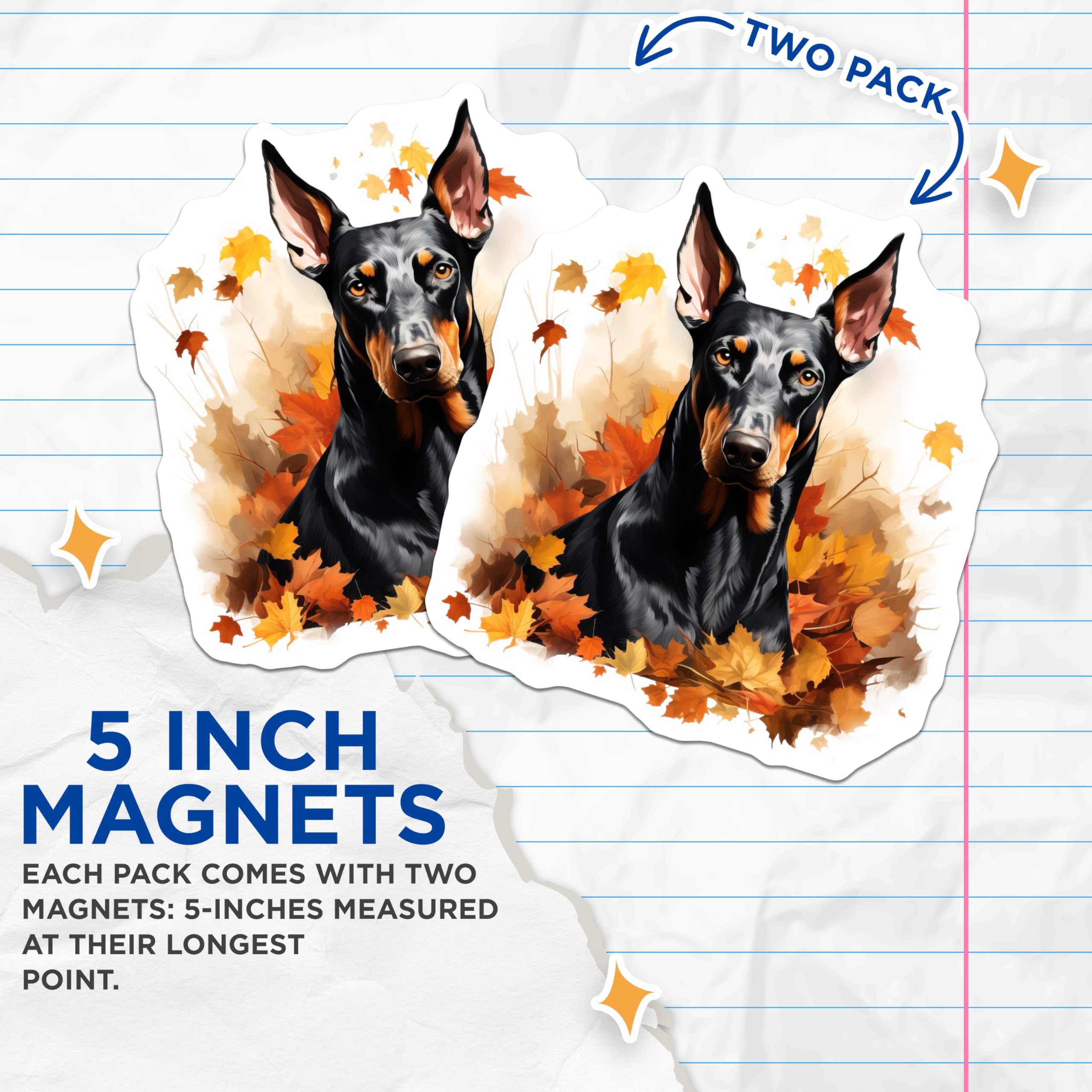 (2 Pack) Doberman Pinscher Magnets - Autumn Dog Decor - Fall Doberman Art - 5 Inches On Longest Side - Thick Durable Magnet - Made in USA - MAG23302