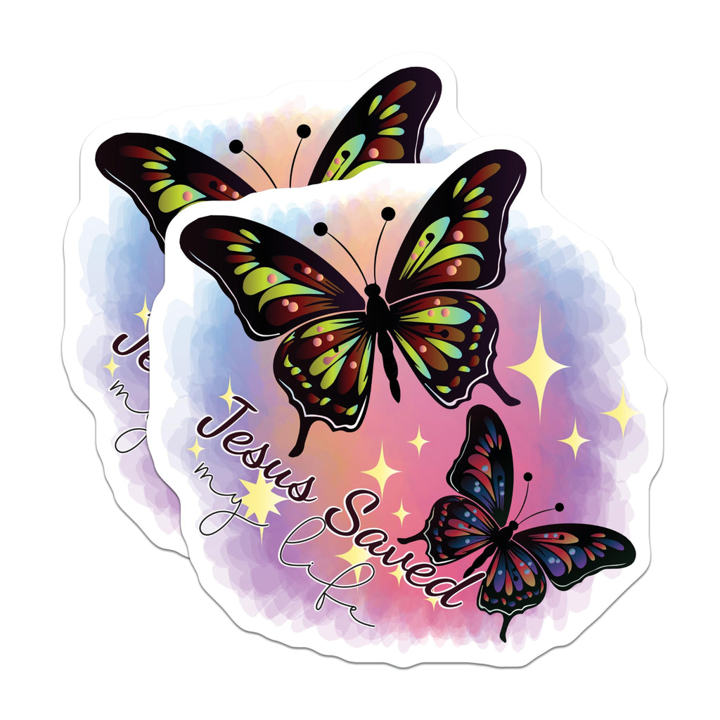 (2 Pack) Jesus Saved My Life Magnets - Christian Butterfly Decor - Inspirational Faith Refrigerator Magnets - 5 Inches On Longest Side - Thick Durable Magnet - Made in USA - MAG19618