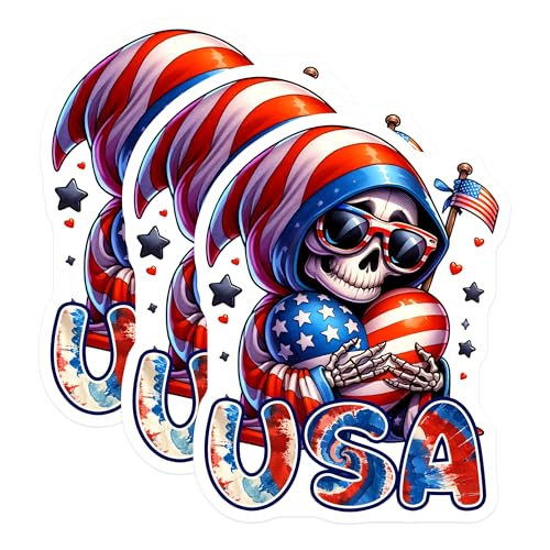 (3 Pack) Patriotic Reaper Decals - USA Flag - Laptop Decal - 3 Inches On Longest Side - Easy Peel & Apply - Made in USA - 3MCS6682