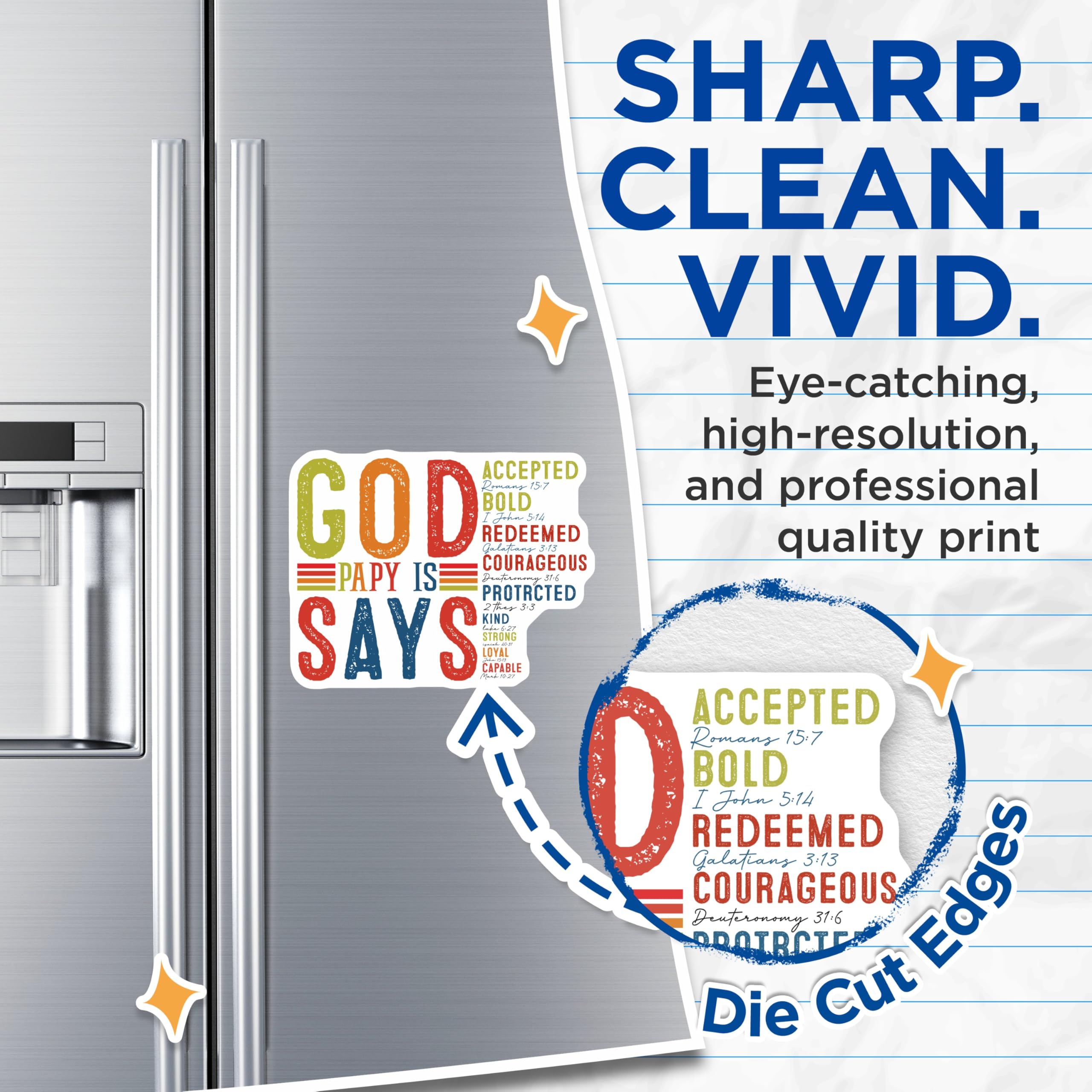 (2 Pack) PAPY Bible Verse Magnets - Christian Grandfather Affirmation - Inspirational Papa Refrigerator Art - 5 Inches On Longest Side - Thick Durable Magnet - Made in USA - MAG26654