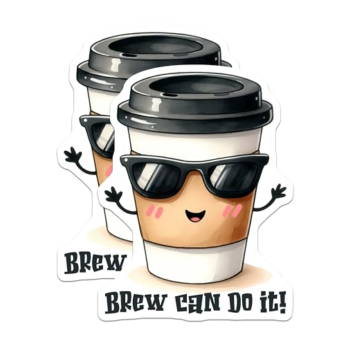 (2 Pack) Brew Can Do It Stickers - Motivational Coffee Stickers - Cute Coffee Cup Decal - 5" On Longest Side - Sticks to Any Smooth Flat Surface - Made in USA - BMCS3297